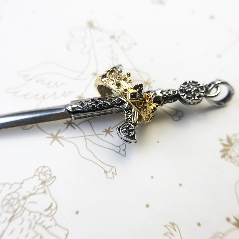 Sterling Silver Sword &amp; Crown Pendant
