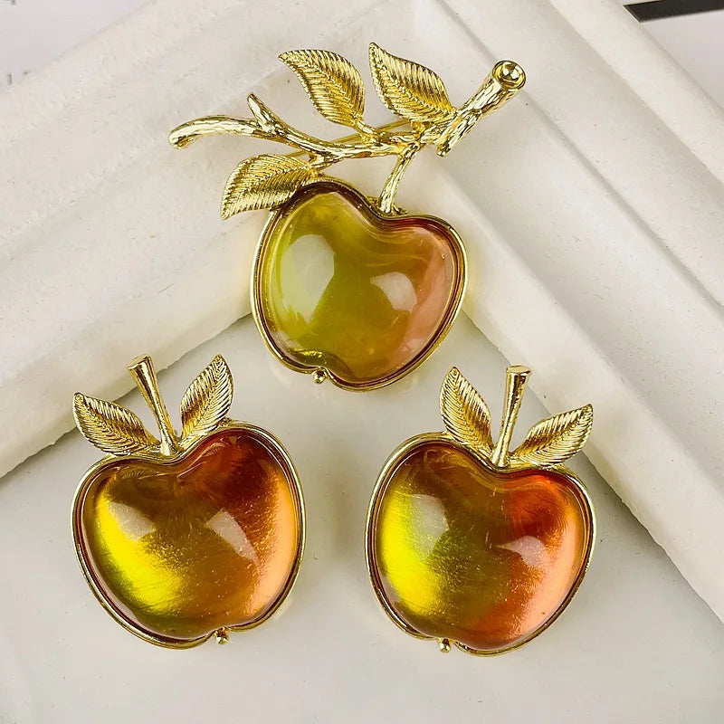 Medieval Style Apple Brooch and Earrings Set - Floral Fawna