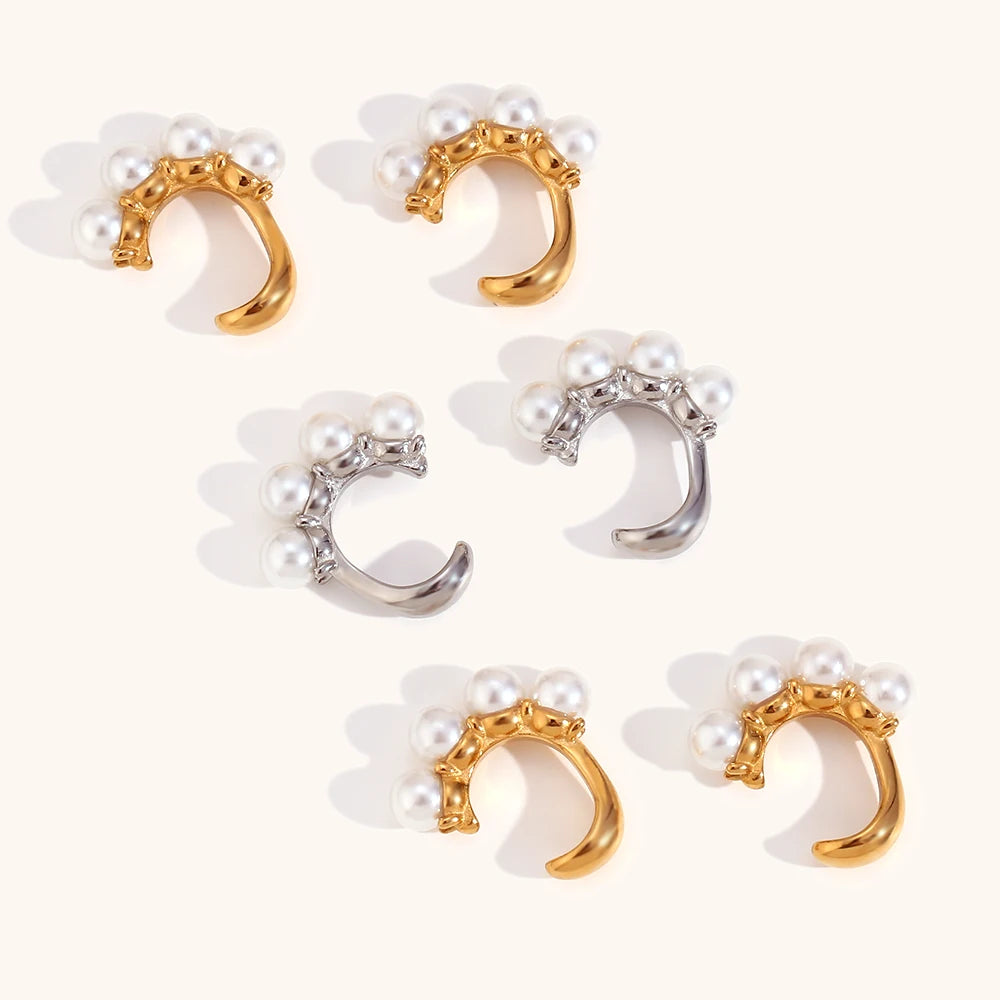 18K Gold Plated Pearl Ear Clips