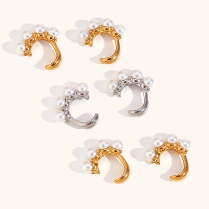 18K Gold Plated Pearl Ear Clips