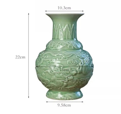 Ceramic Patterned Green Vase