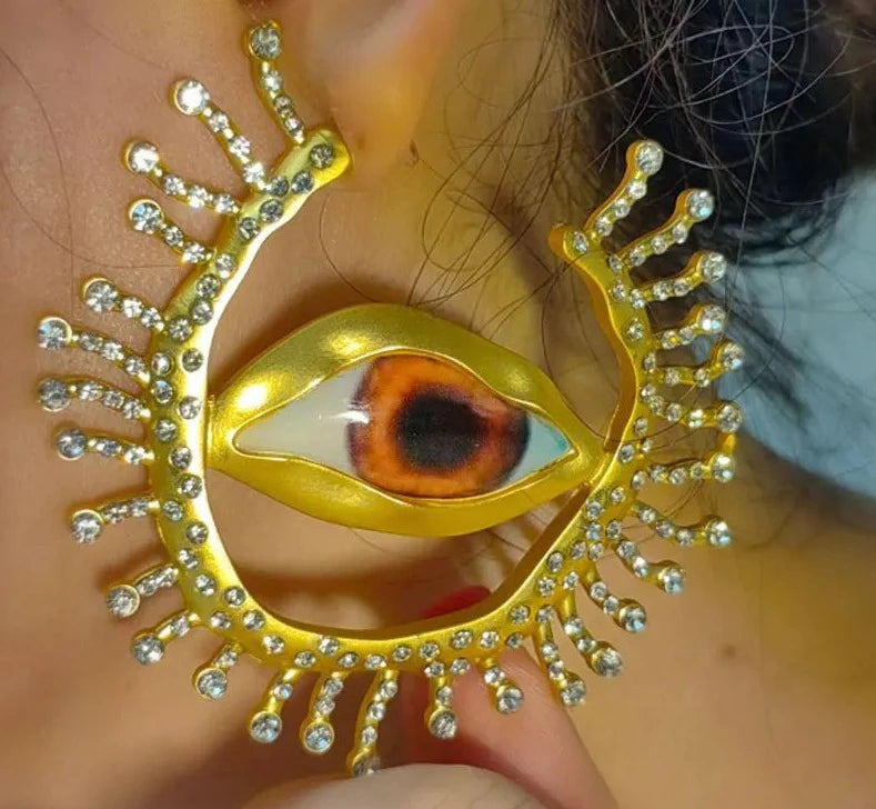 Asymmetrical Eye Hoop Earrings - Floral Fawna