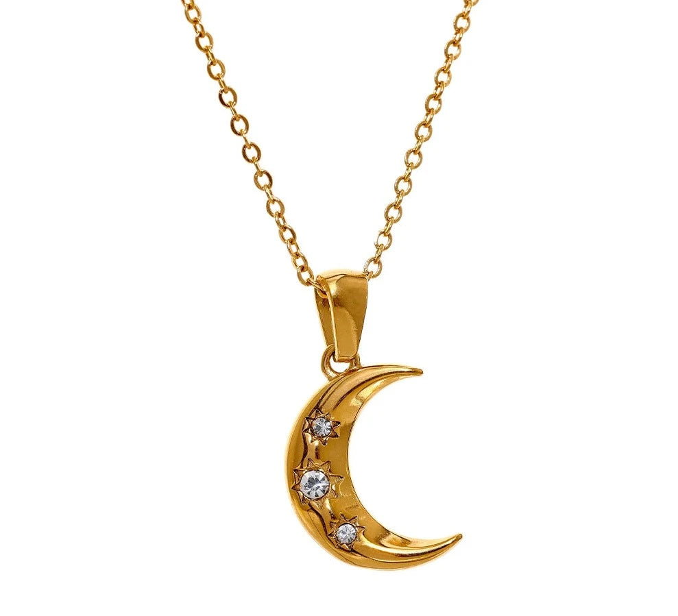 Crescent Moon &amp; Star Necklace - Floral Fawna
