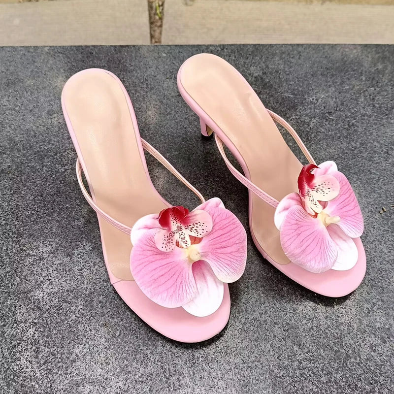Pink Iris Heeled Sandals - Floral Fawna