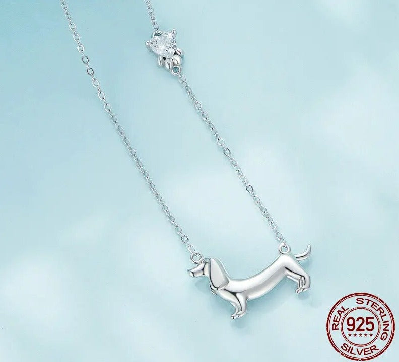 Sterling Silver Dachshund Necklace - Floral Fawna