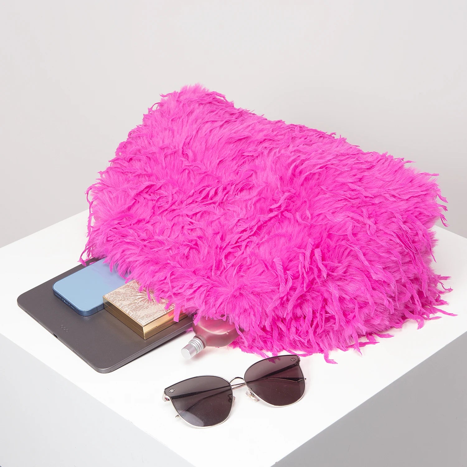Oversized Faux Feather Clutch Bag