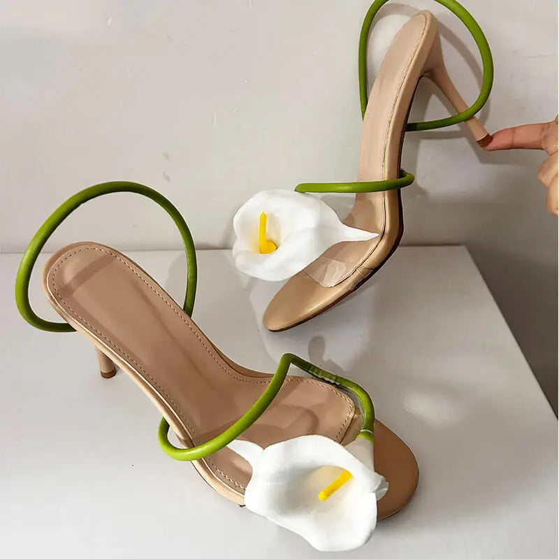 Open Toe Flower Petal Heels