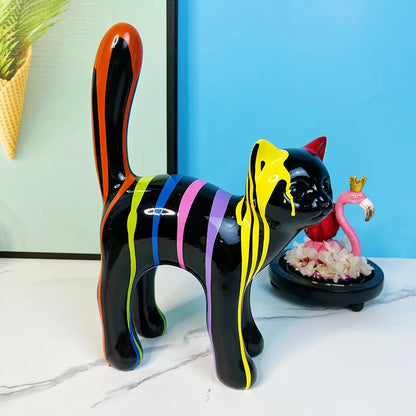 Paint Splash Cat Sculpture - Floral Fawna