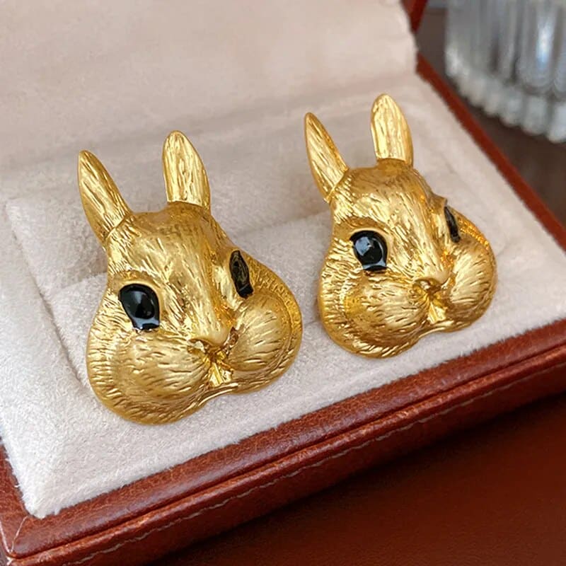 Statement Gold Bunny Earrings - Floral Fawna