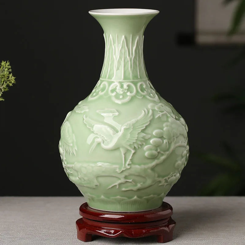 Ceramic Patterned Green Vase
