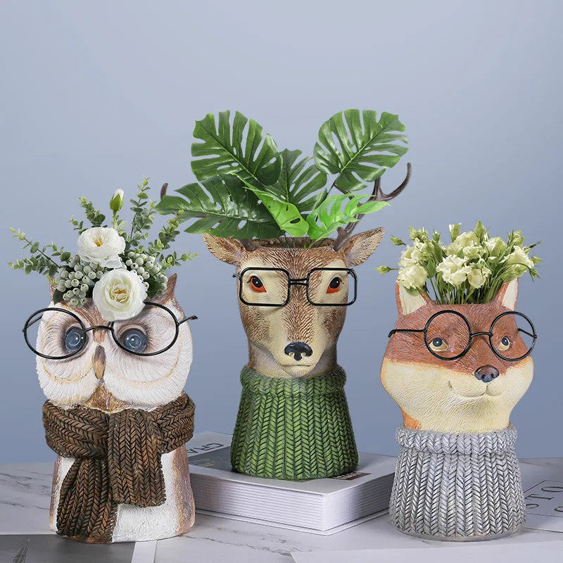 Animal Wearing Glasses Plant Pot