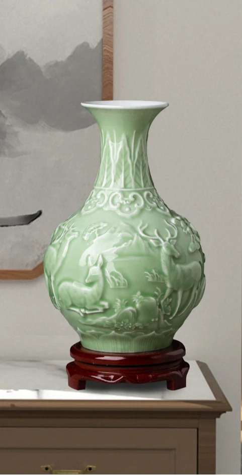 Ceramic Patterned Green Vase