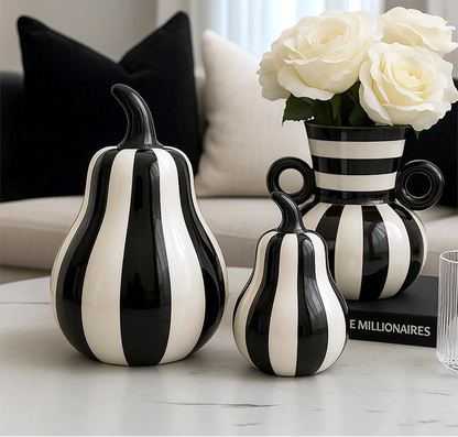 Black and White Striped Fruit Sculpture