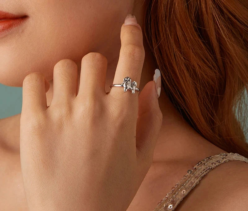 Sterling Silver Shih Tzu Ring - Floral Fawna