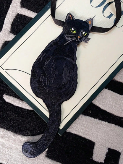 Embroidered Black Cat Tie