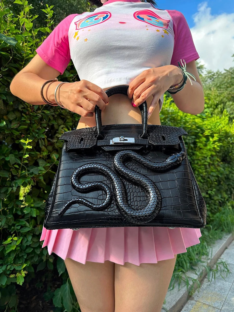 3D Faux Croc Skin Snake Bag