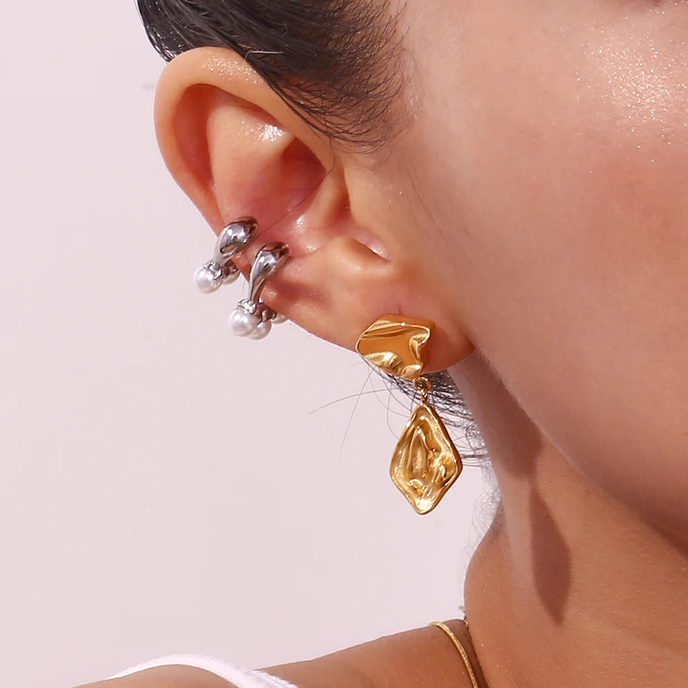 18K Gold Plated Pearl Ear Clips