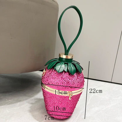 Rhinestone Strawberry Bucket Bag - Floral Fawna