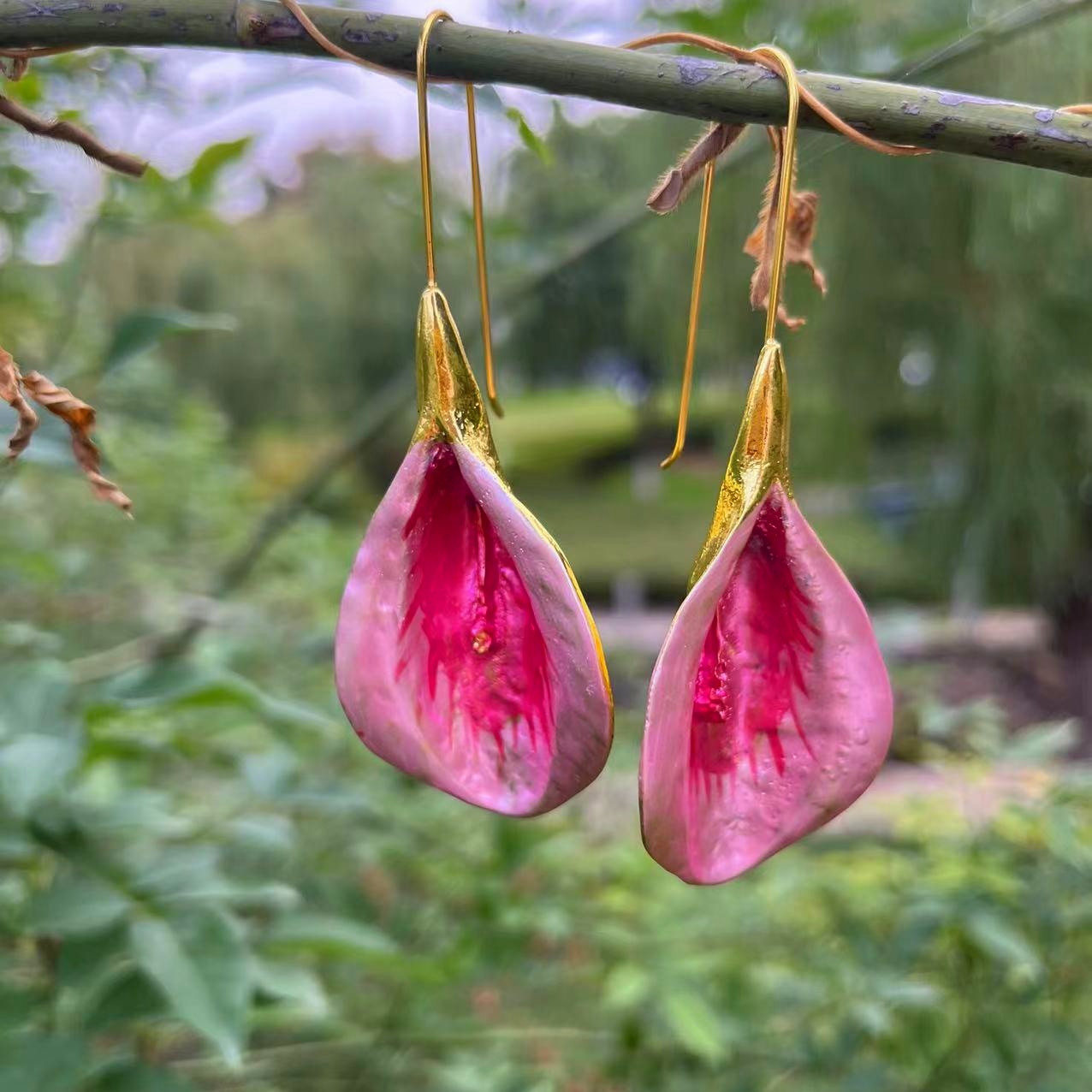Pink Petal Dangle Earrings - Floral Fawna