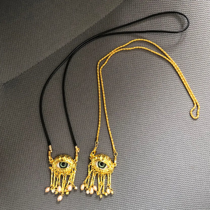 Statement Gold Eye Tassel Necklace