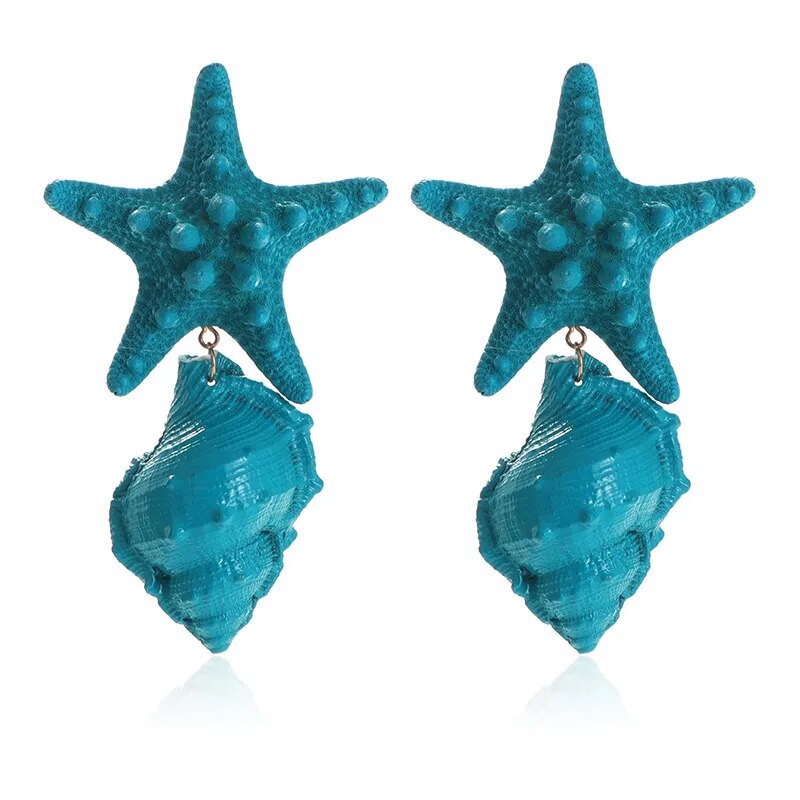 Starfish &amp; Conch Statement Earrings - Floral Fawna