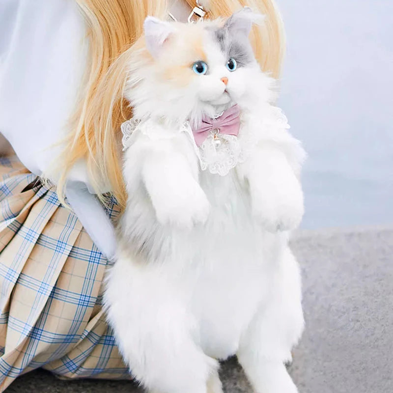 Realistic Plush Cat Backpack - Floral Fawna