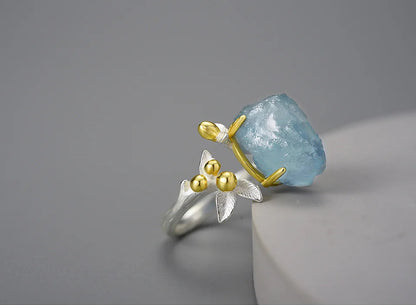 Sterling Silver Aquamarine Flower Ring