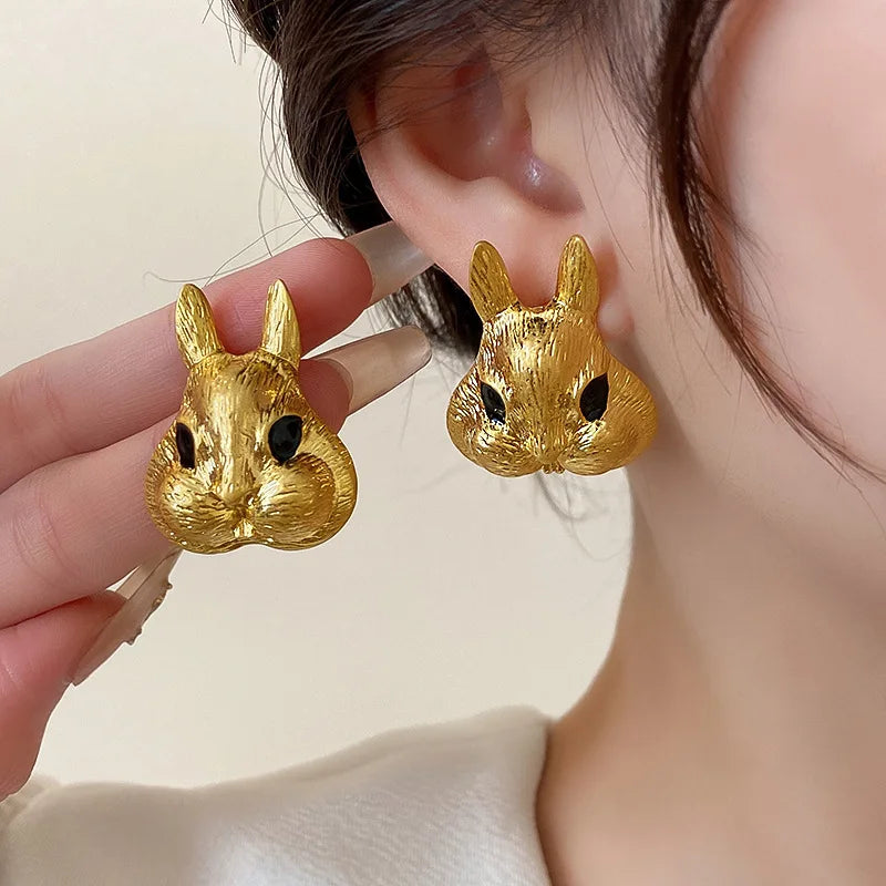 Statement Gold Bunny Earrings - Floral Fawna