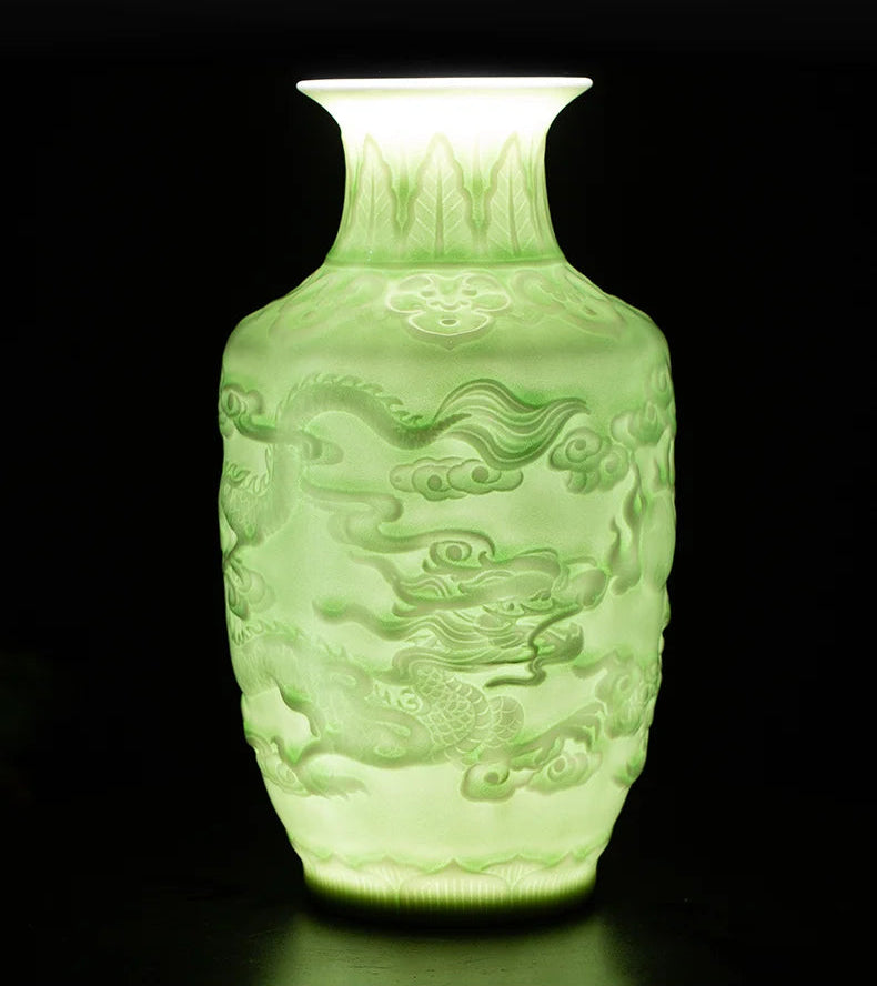 Ceramic Patterned Green Vase