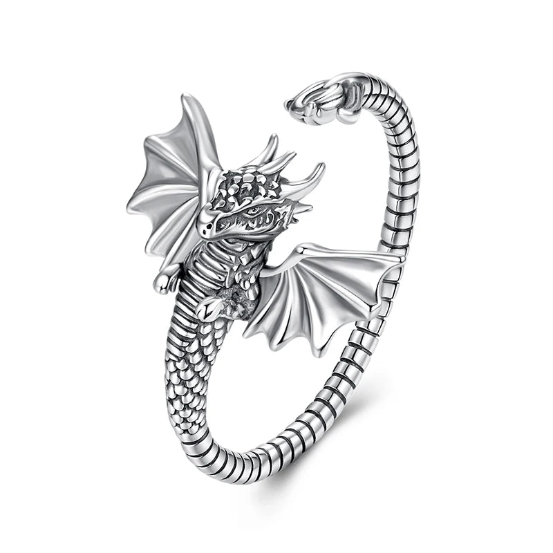 Sterling Silver Flying Dragon Ring - Floral Fawna