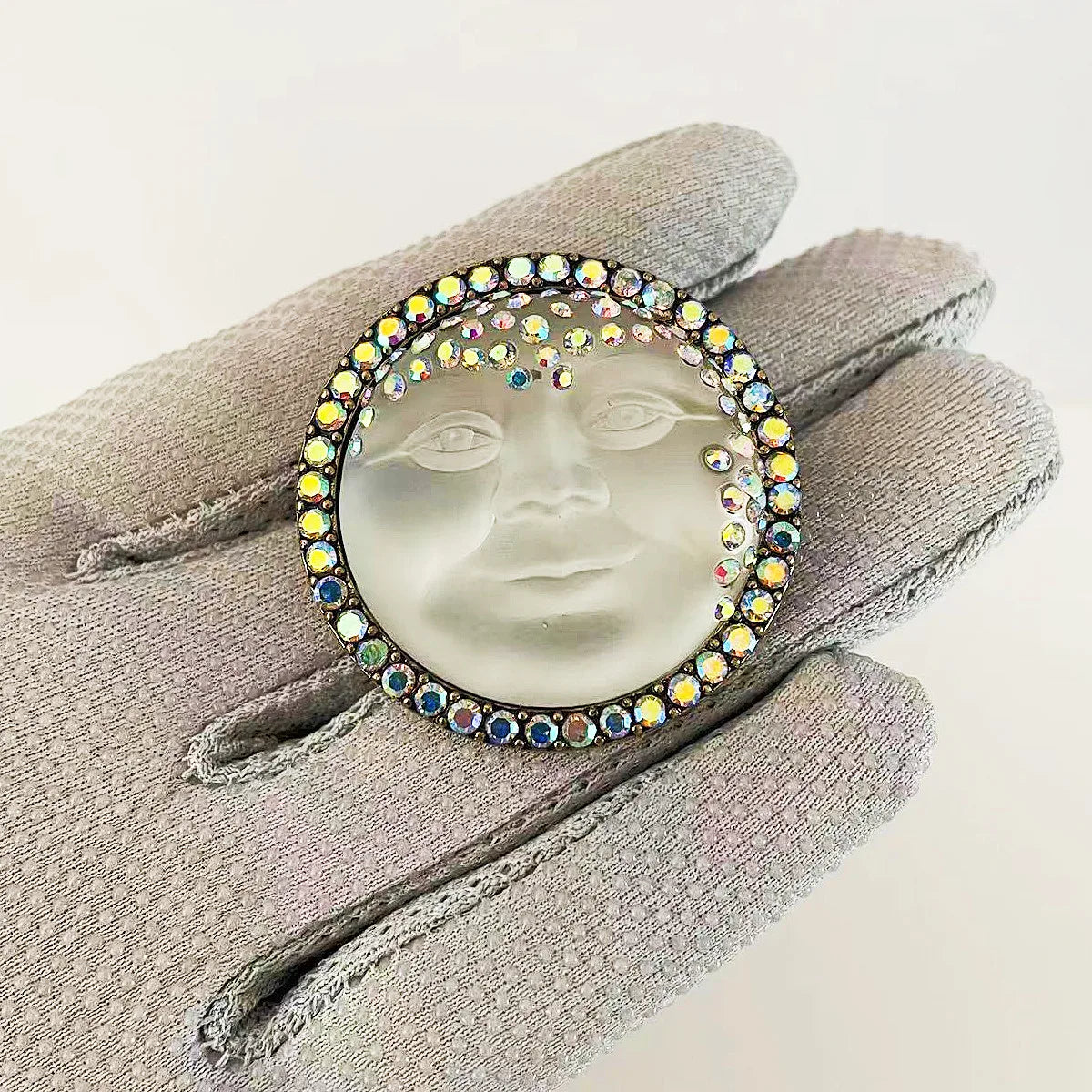 Rhinestone Moon Face Brooch