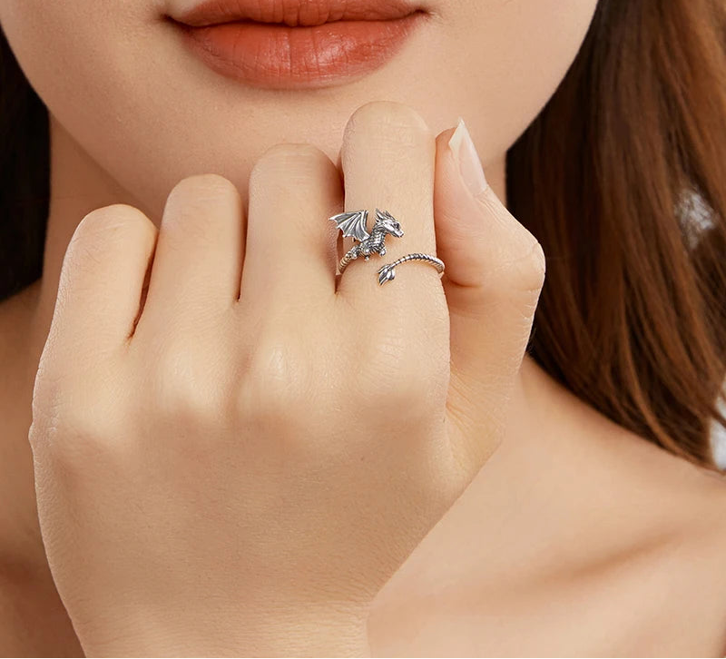 Sterling Silver Flying Dragon Ring - Floral Fawna
