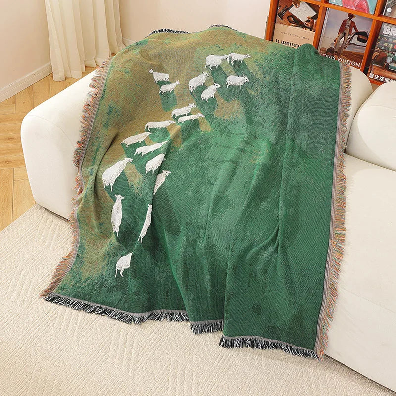 Farmyard Sheep Tassel Throw