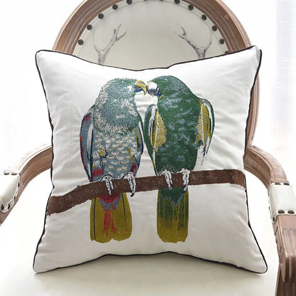 Parrot Embroidered Cushion Cover