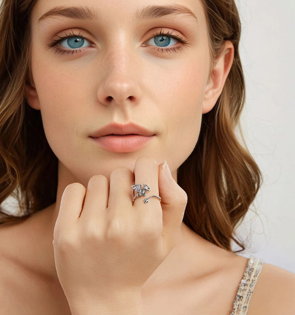 Sterling Silver Flying Dragon Ring - Floral Fawna
