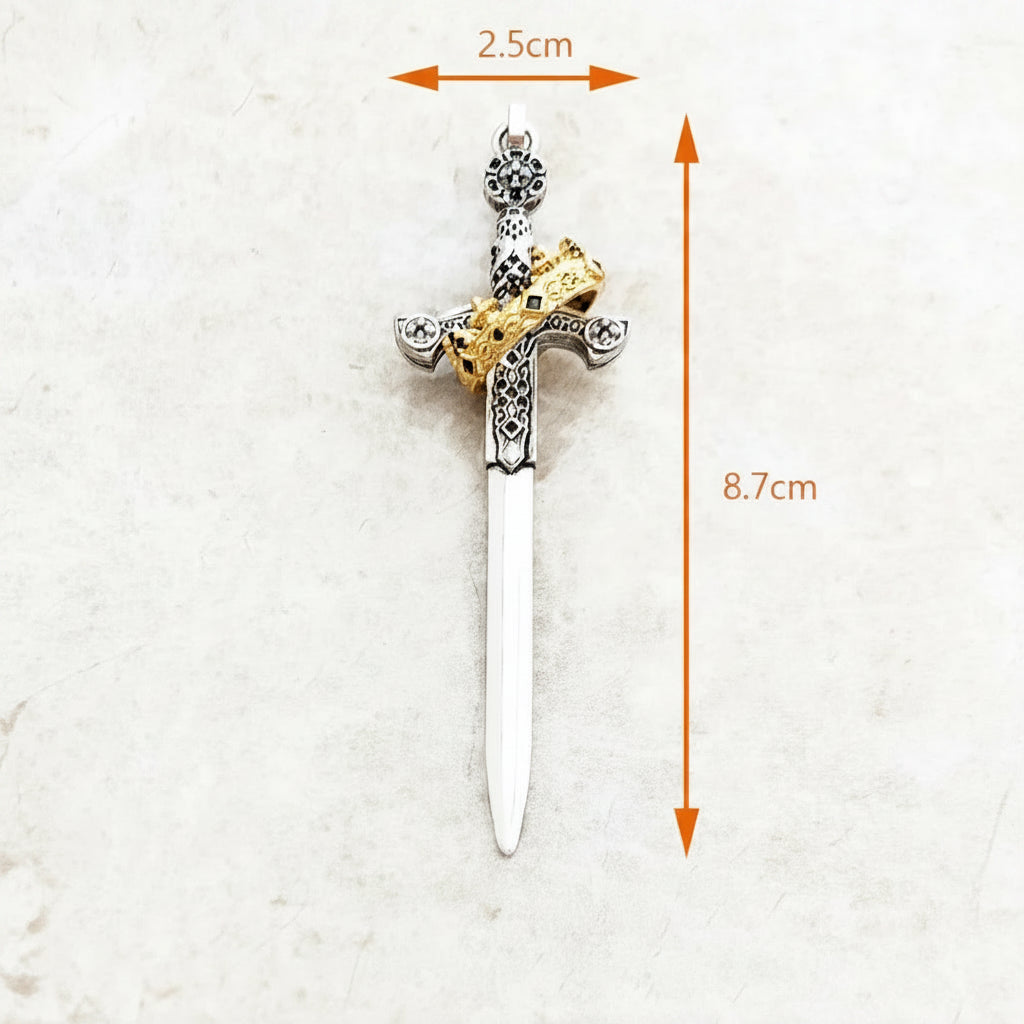 Sterling Silver Sword &amp; Crown Pendant
