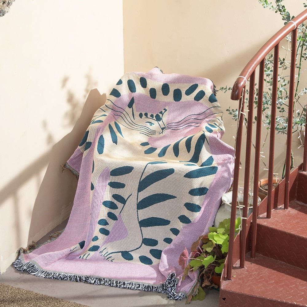 Pink Tabby Cat Throw - Floral Fawna