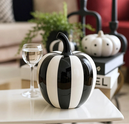 Black and White Striped Fruit Sculpture