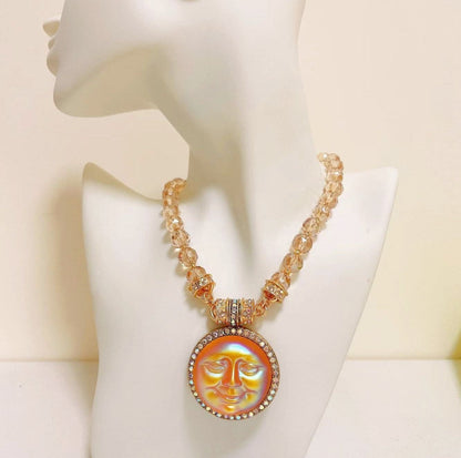Holographic Moon Face Necklace