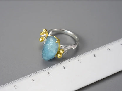 Sterling Silver Aquamarine Flower Ring