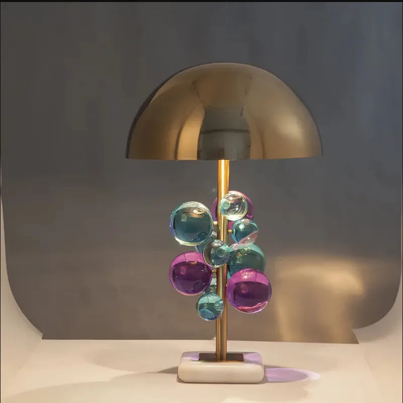 Mushroom &amp; Glass Bubble Bedside Lamp - Floral Fawna