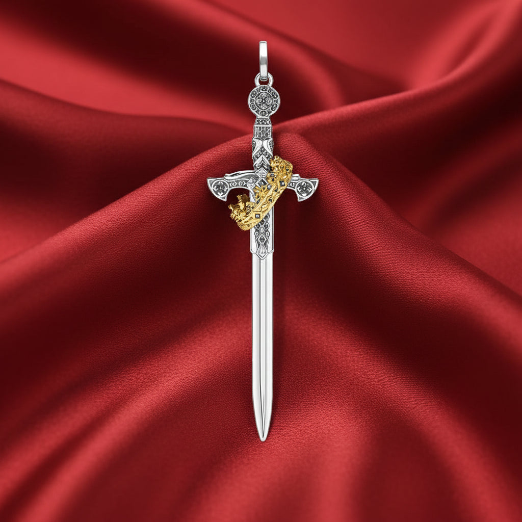 Sterling Silver Sword &amp; Crown Pendant