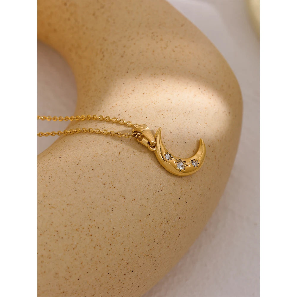 Crescent Moon &amp; Star Necklace - Floral Fawna