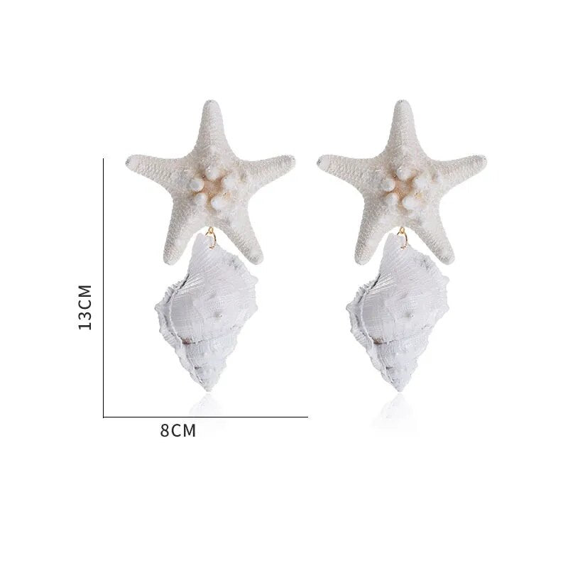 Starfish &amp; Conch Statement Earrings - Floral Fawna