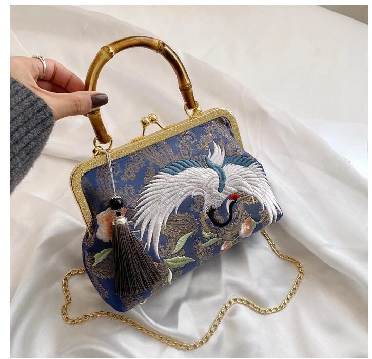 Embroidered Crane Bag