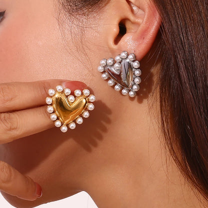 Heart &amp; Pearl Earrings