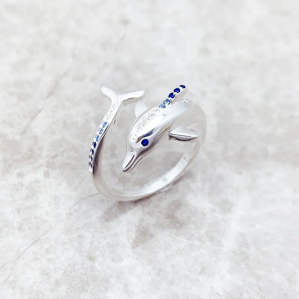 Sterling Silver Dolphin Ring - Floral Fawna