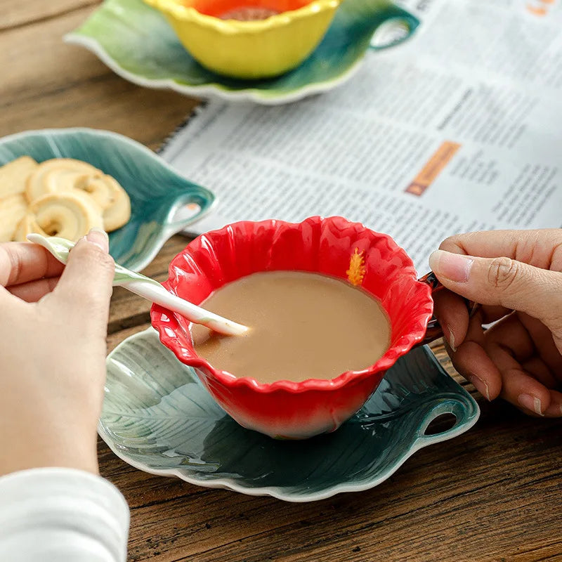 Flower Mug, Leaf Coaster, and Spoon Set - Floral Fawna