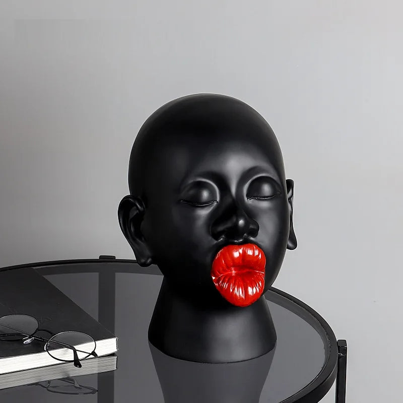 Red Lips Female Head Sculpture