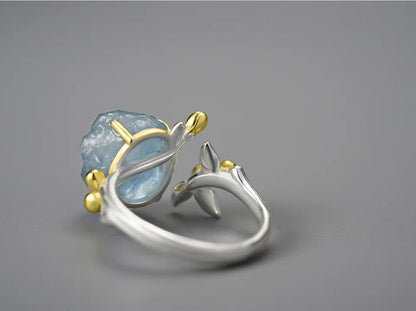 Sterling Silver Aquamarine Flower Ring